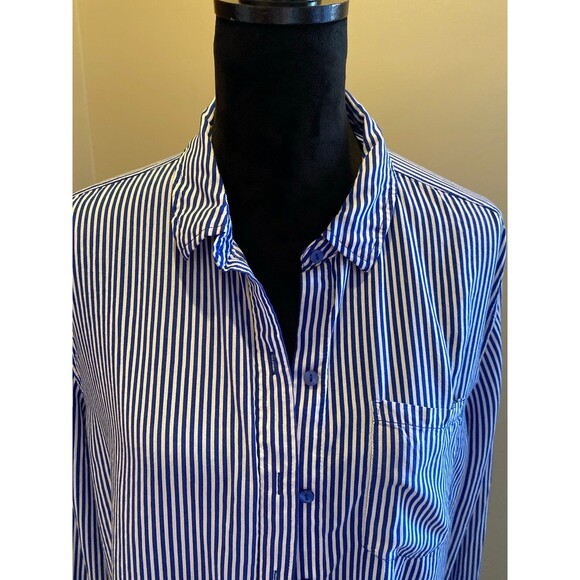 Grand & Greene Button Down Blouse Plus Size XL Blue White Stripes Collar Pocket - Picture 3 of 10